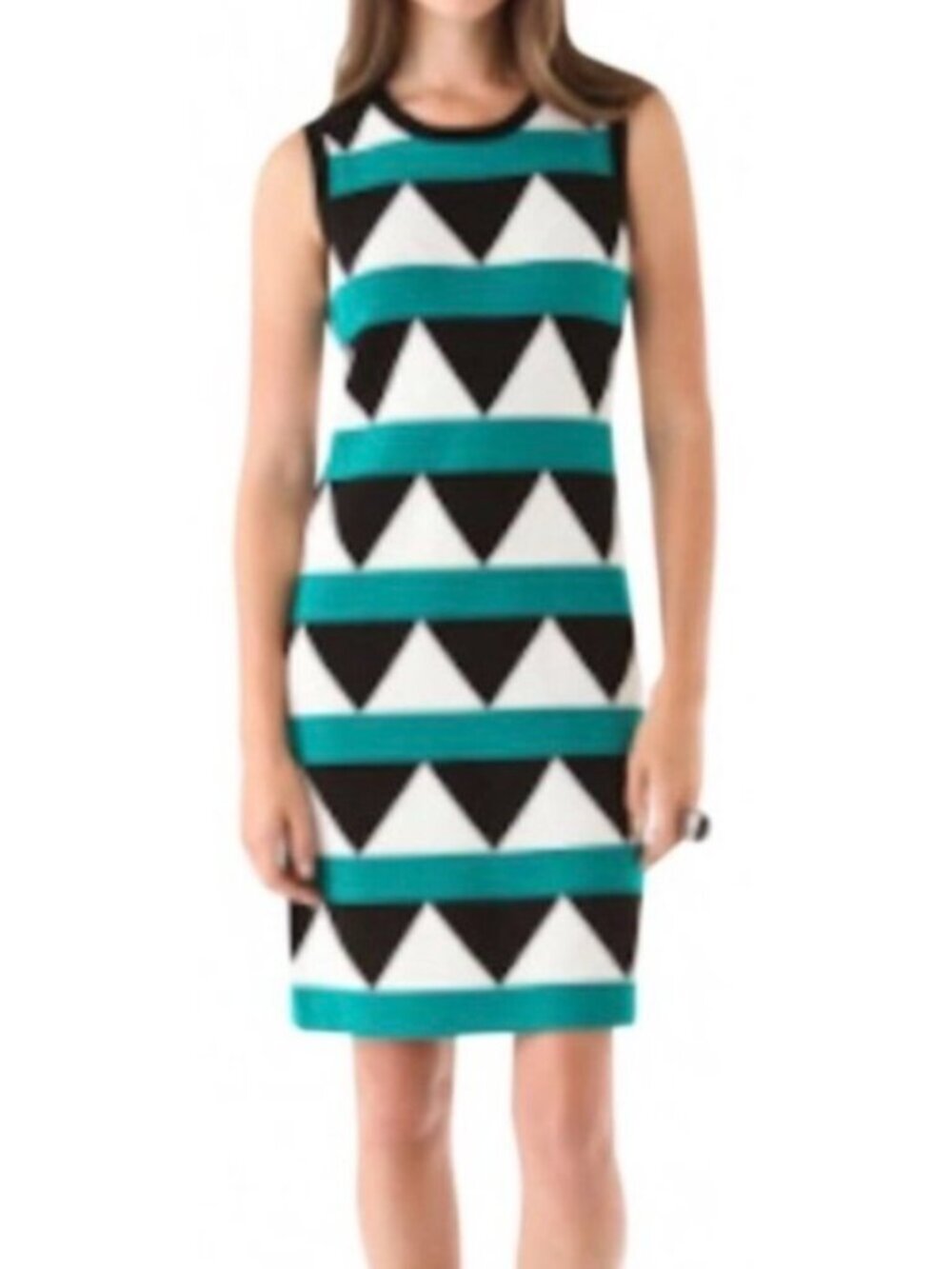 Milly Black & Teal Geometric Sleeveless Sweater Dress Size S